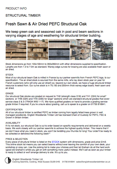 our product info about strucrual oak