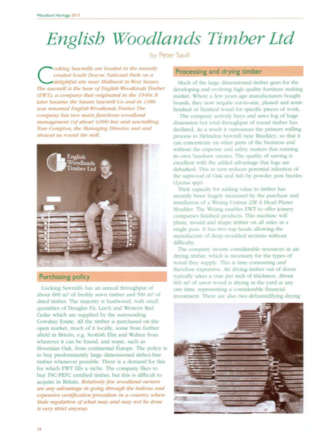 Woodland Heritage 2013 article by Peter Savill on English Woodlands Timber