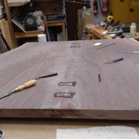 wooden & woven Large book matched black walnut boards to make top, jointed with number 7 handplane, glued with epoxy