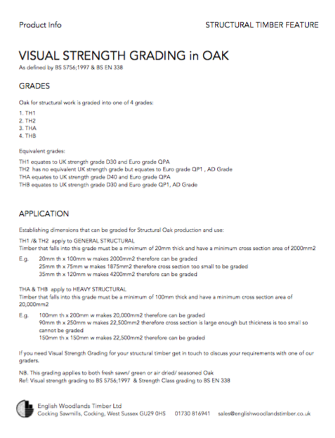 visual strngth grading of structural oak for framing and timber buildings