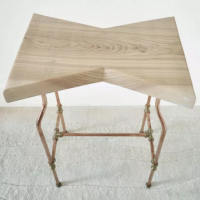 Handmade in Brighton Oak butterfly sofa table with copper pipe base and legs