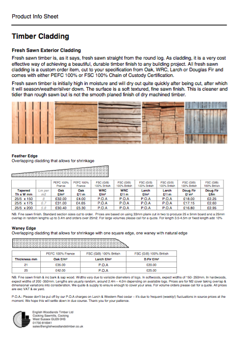 fresh sawn and air dried timber cladding