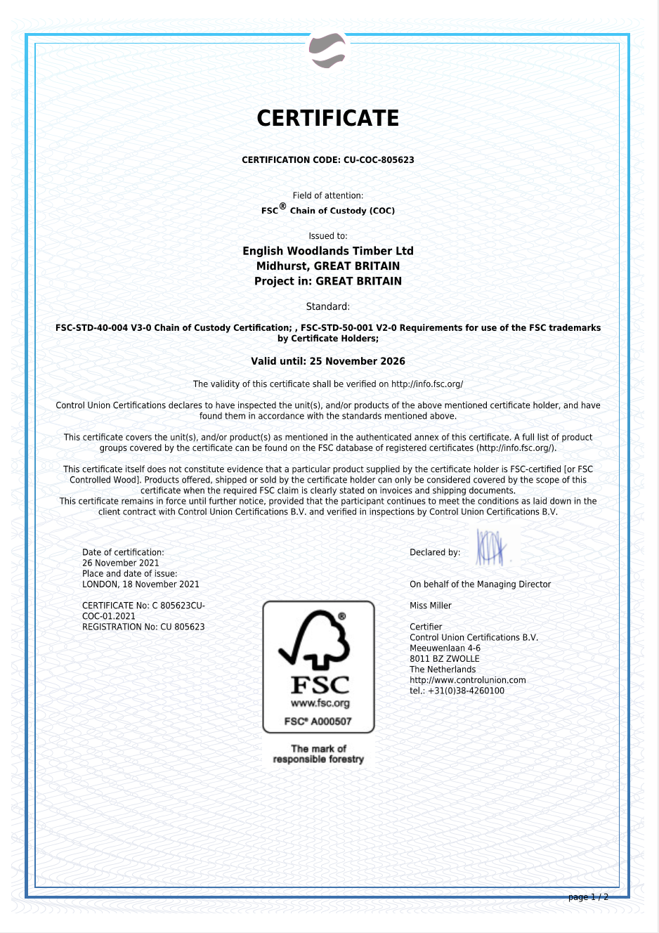 FSC timber certification for cladding, boards, packs and homegrown structural timber