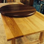 West's of East Dean English Ash table 7 n.Am Black Walnut table top in the workshop